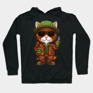 Cute Cat Explorer with Sunglasses and Phone Hoodie